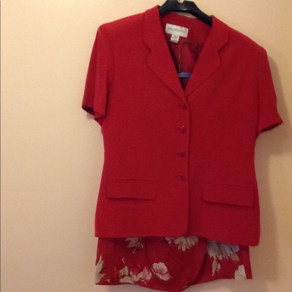Silk Red jacket with sarong linen skirt